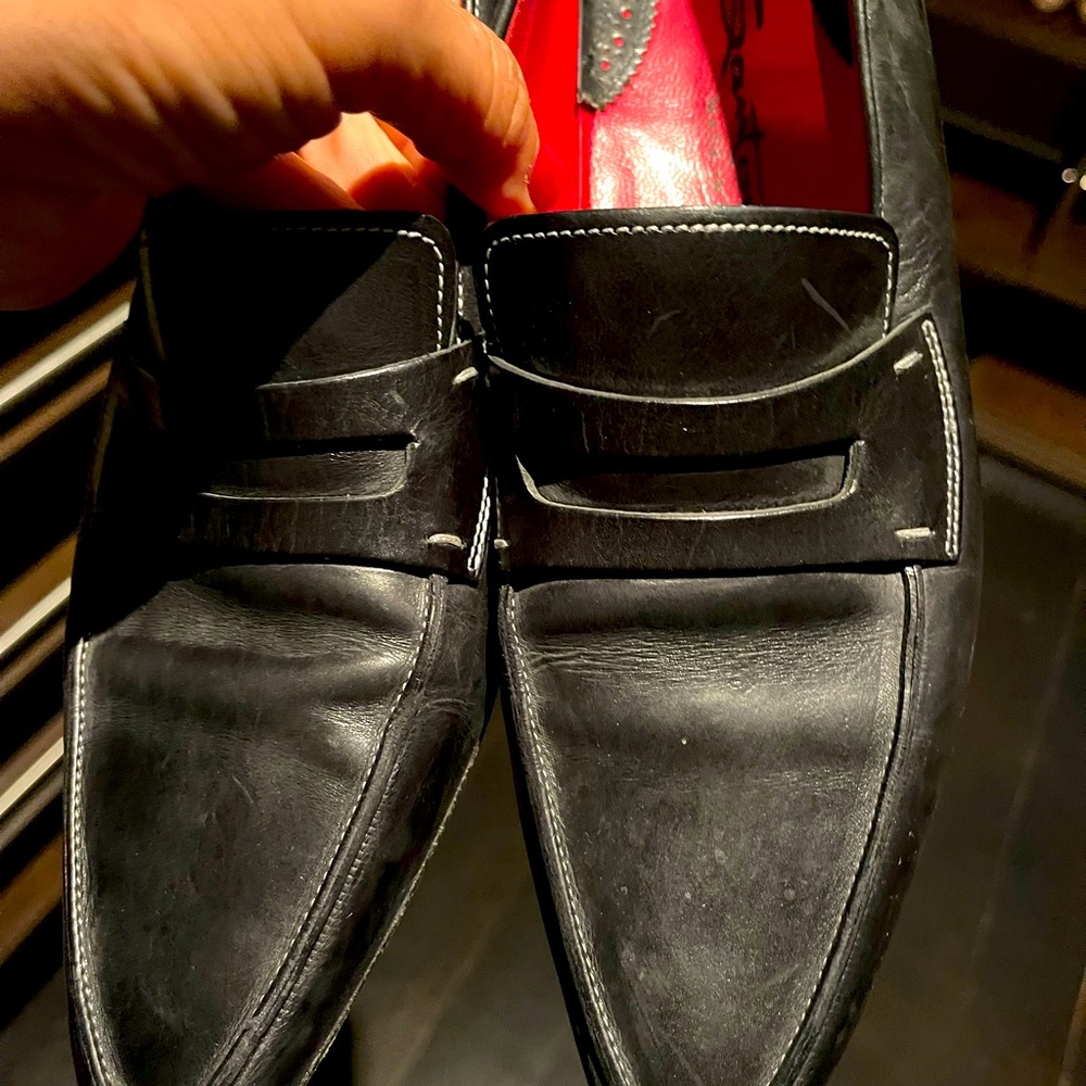 Black leather Italian loafers